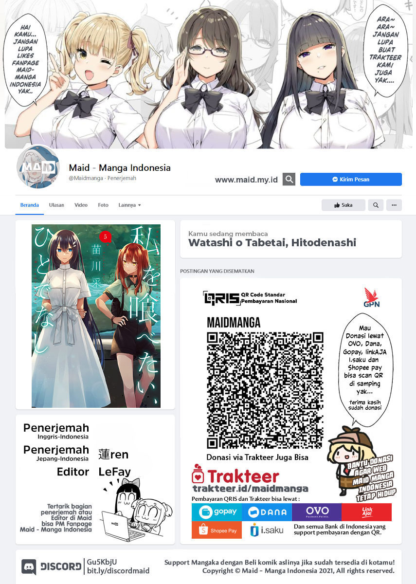 Baca Manga Watashi o Tabetai, Hitodenashi Chapter 29 Gambar 2